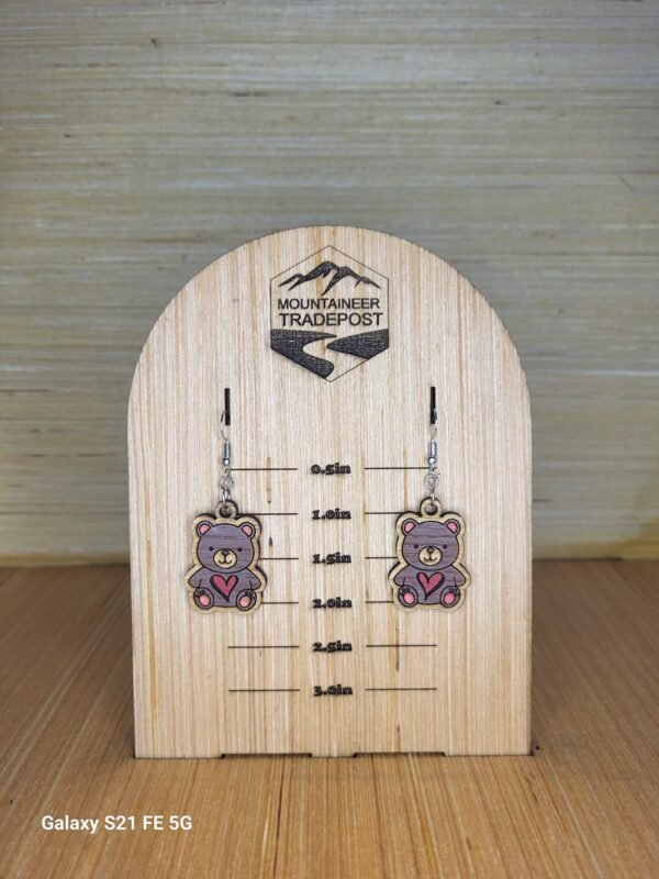 Cute Bear Heart Dangle Earrings – Unique, Handcrafted and Hand Painted Gift