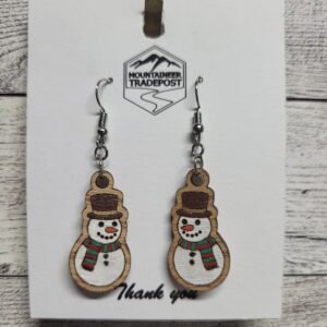 Cozy Snowman Dangle Earrings – Hand-Painted Wooden Jewelry