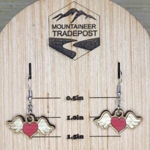Heart with Pointed Wings Dangle Earrings – Hand-Painted Wooden Jewelry