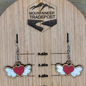Heart with Wings Dangle Earrings – Hand-Painted Wooden Jewelry