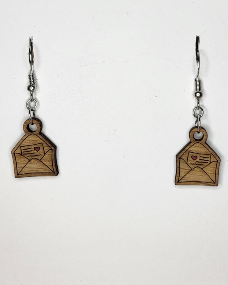 Open Love Letter with Heart Dangle Earrings – Hand-Painted Wooden Jewelry