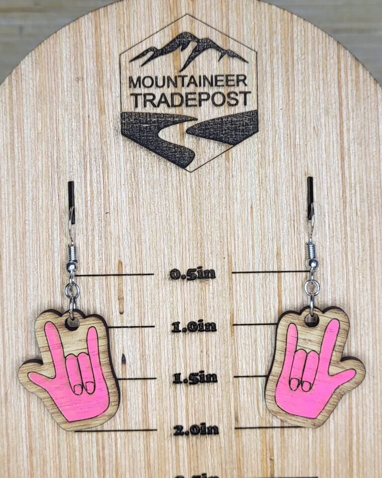 Hand-Painted ASL I Love You Dangle Earrings – Engraved Wooden Jewelry