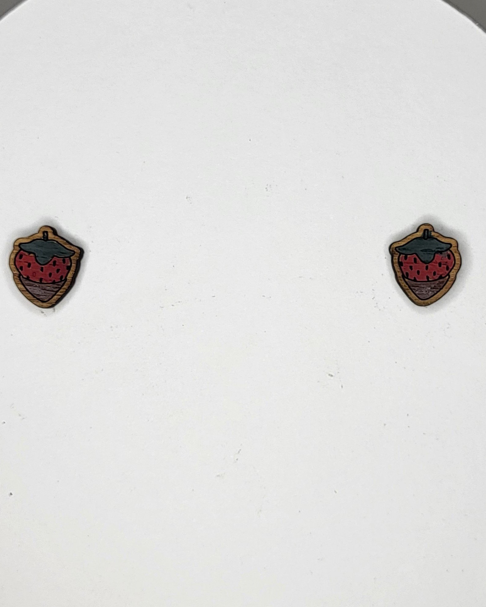 Hand-Painted Candy Dipped Strawberry Stud Earrings – Unique Wooden Jewelry - Image 2