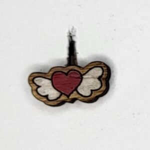 Red Heart with Wings Stud Earrings – Unique Hand-Painted Wooden Jewelry