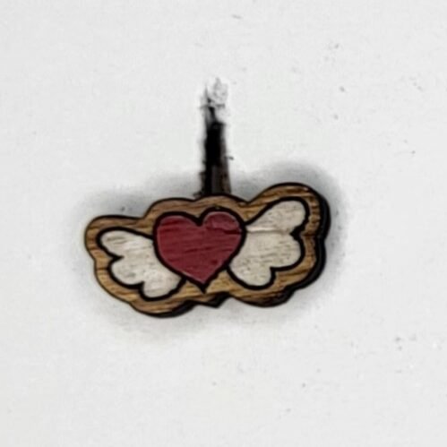 Red Heart with Wings Stud Earrings – Unique Hand-Painted Wooden Jewelry