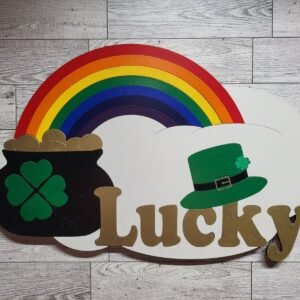"Lucky" Wall Decor Art – Rainbow, Cauldron of Gold, and Clover Design