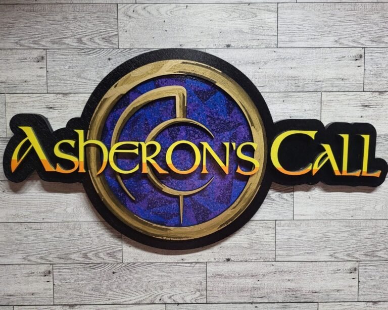 Intricate Hand-Painted Asheron's Call Custom Sign – Logo Portal Swirl Gaming Decor