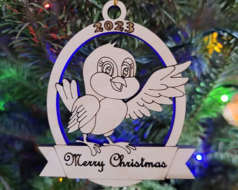 Merry Christmas Bird with year ornament