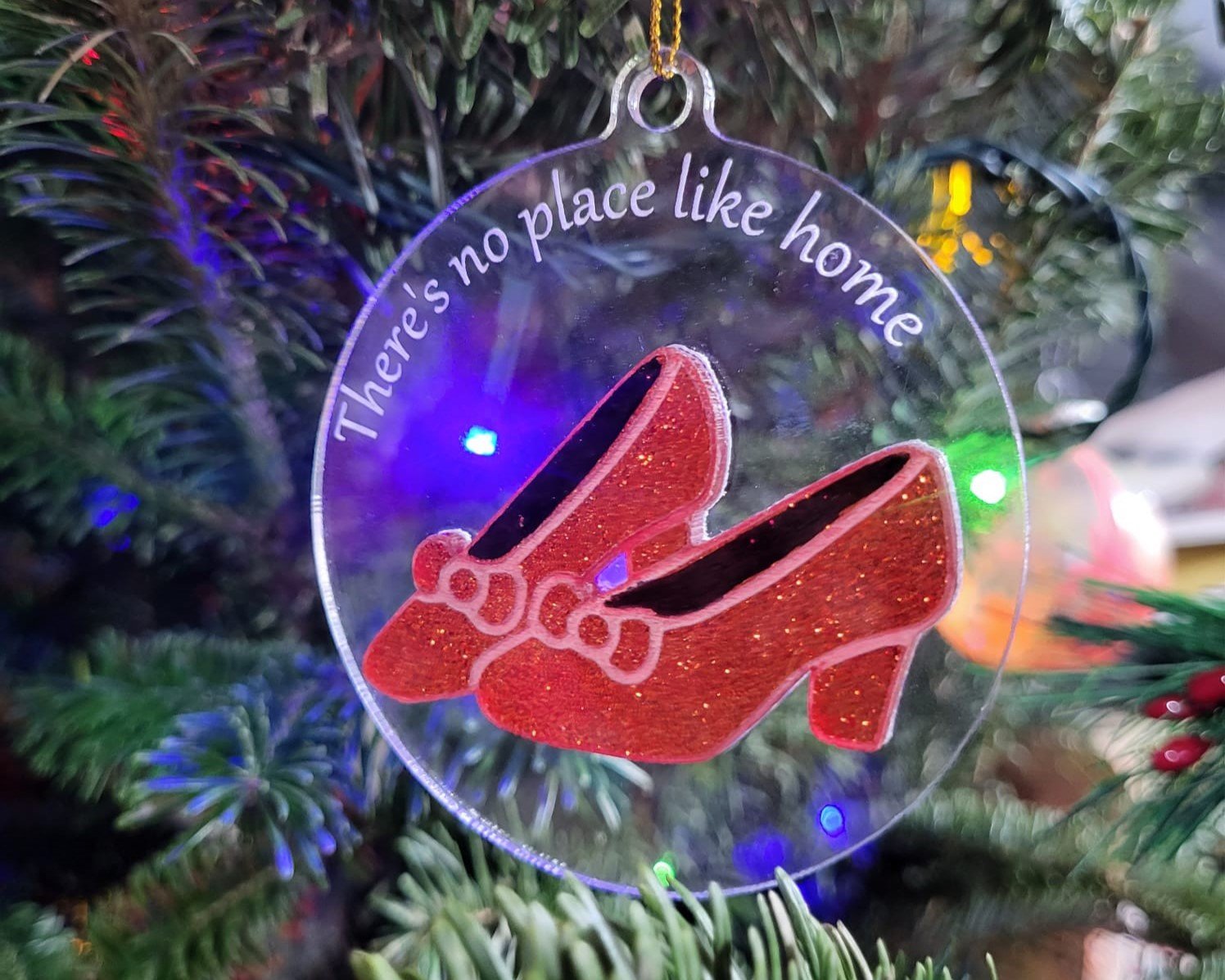 Ruby Slippers "There's No Place Like Home" Acrylic Ornament - Image 2
