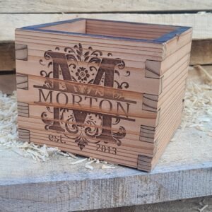Personalized Rustic Cedar Container – Engraved Monogram with Last Name