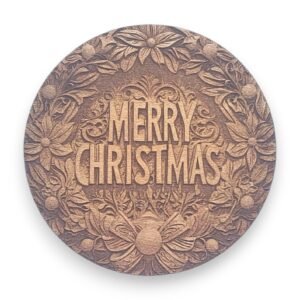 Merry Christmas Wreath with Bow Wood Ornament - Vintage Icons