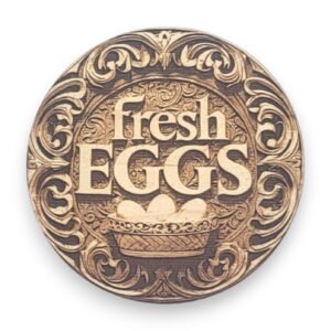 Fresh Eggs Basket Wood Ornament with Engraved Details - Country Life Symbols