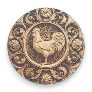 Rustic Chicken Wood Ornament with Intricate Engraving - Country Life Symbols