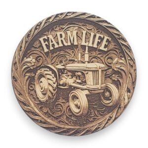 Vintage Tractor - Farm Life Wood Ornament with Engraved Details - Country Life Symbols