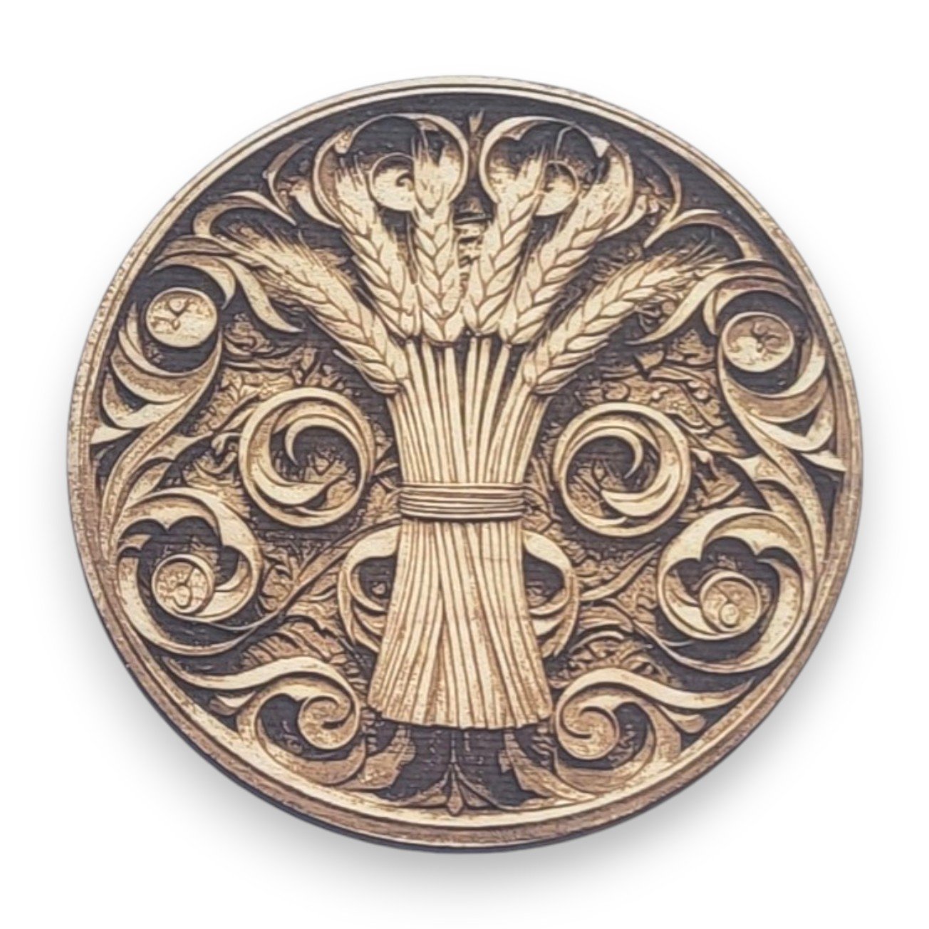 Wheat Bundle Wood Ornament with Detailed Engraving - Country Life Symbols