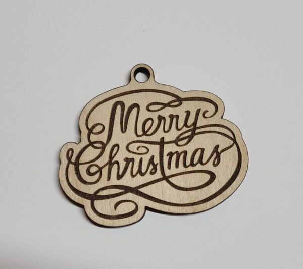 Merry Christmas Whimsical Shape Engraved Wooden Christmas Ornament
