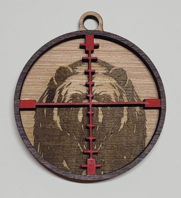 Bear in Crosshair Hand-Painted Ornament – Rustic Wildlife Décor
