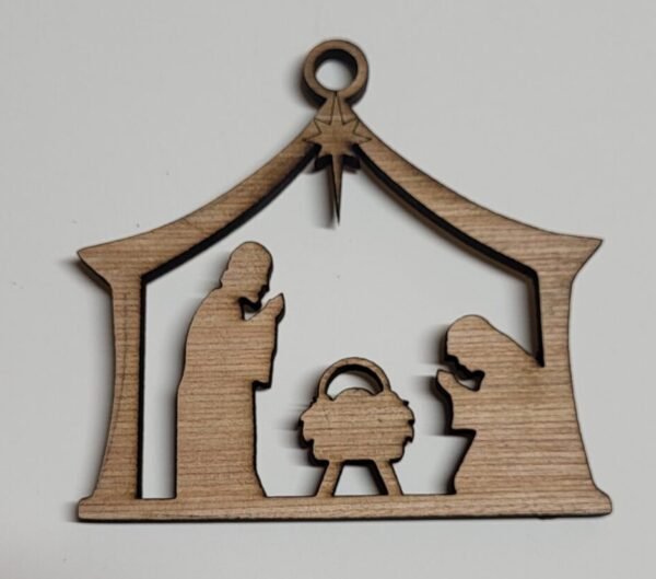 Wooden Nativity Scene Ornament – Rustic Christmas Décor
