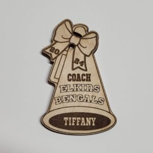 Custom Cheerleading Coach Ornament – Megaphone with Bow & Team Name