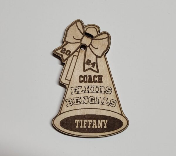 Custom Cheerleading Coach Ornament – Megaphone with Bow & Team Name
